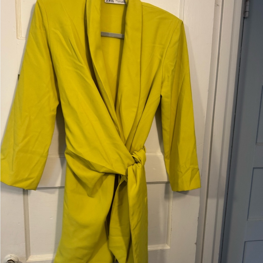 Zara Yellow Blazer with Shawl Collar and Tie Closure